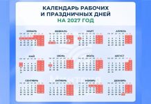 Минтруд опубликовал проект календаря рабочих и праздничных дней на 2027 год